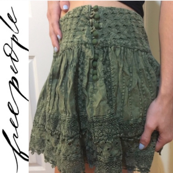 Free People Dresses & Skirts - FREE PEOPLE Green Crochet Eyelet Boho Mini Skirt